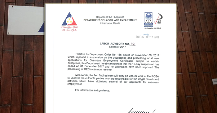 15 Day Oec Suspension Has Been Lifted The Pinoy Ofw