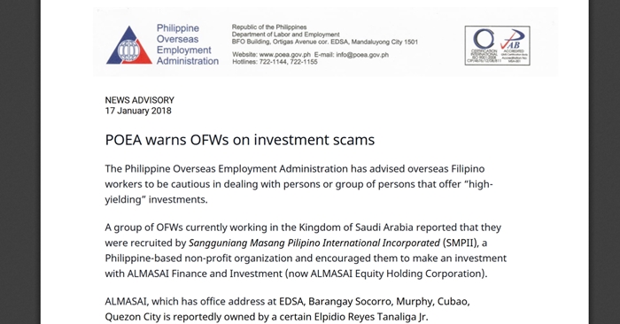 saudi scam ofws poea advisory