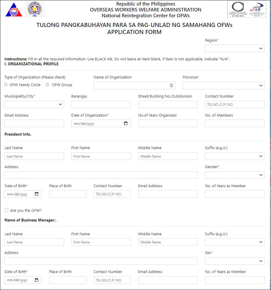 OWWA Tulong PUSO Application Form
