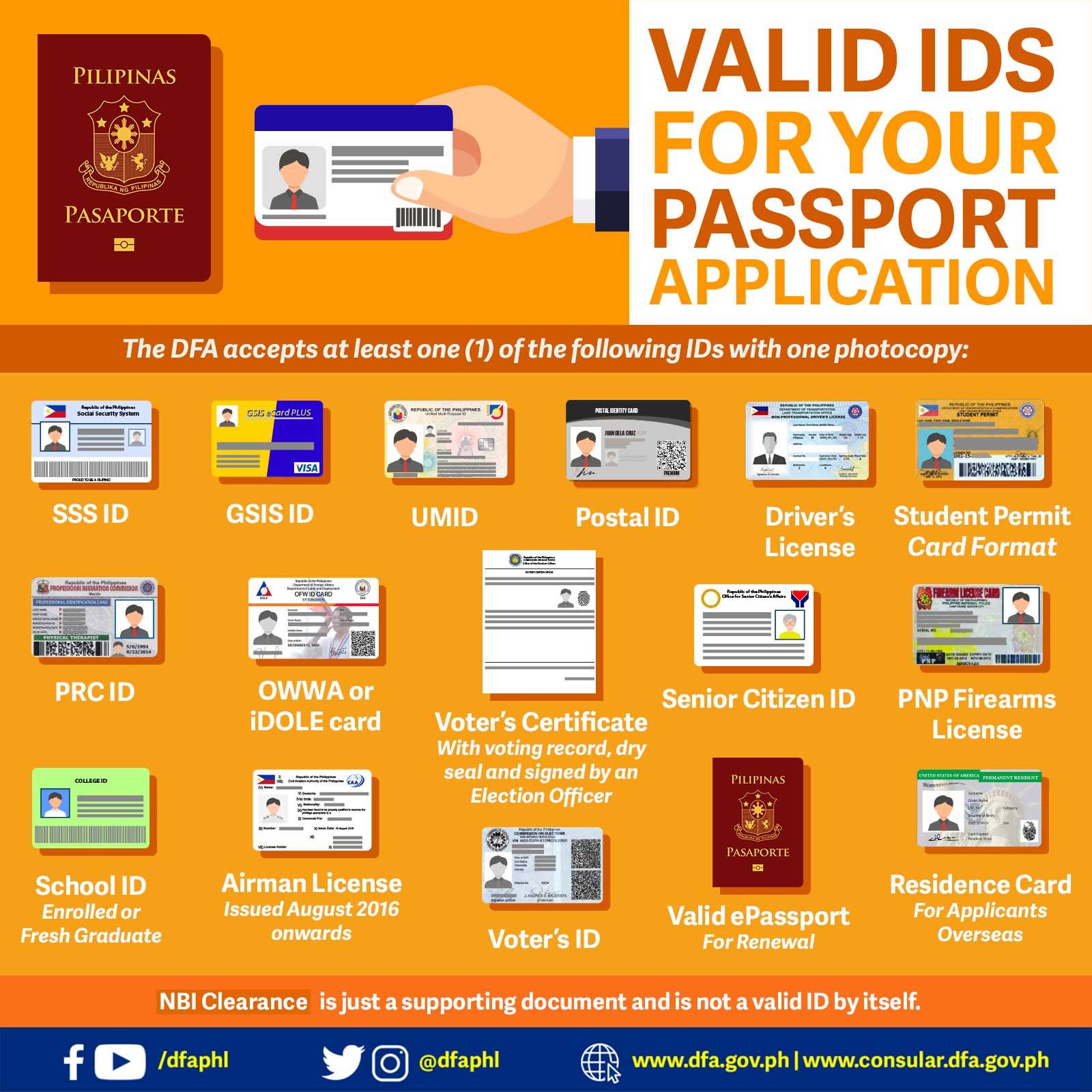 valid philippine IDs for passport