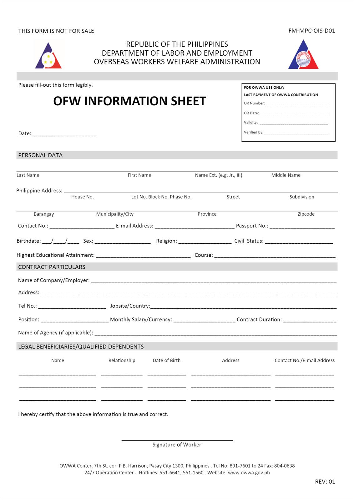 ofw information sheet
