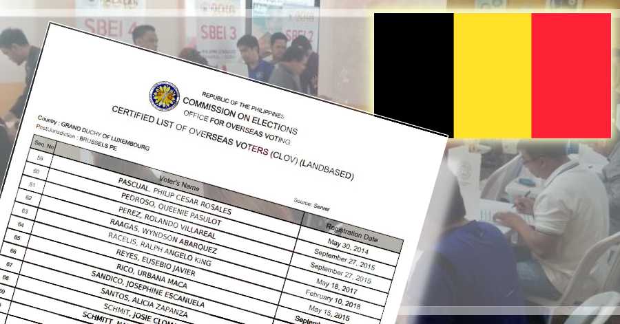 Official List of Registered Filipino Voters in Belgium for 2022 National Elections