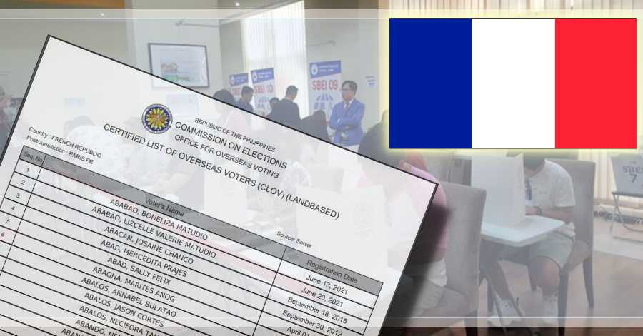Official List of Registered Filipino Voters in France for 2022 National Elections