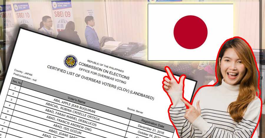 Official List of Registered Filipino Voters in Japan for 2022 National Elections