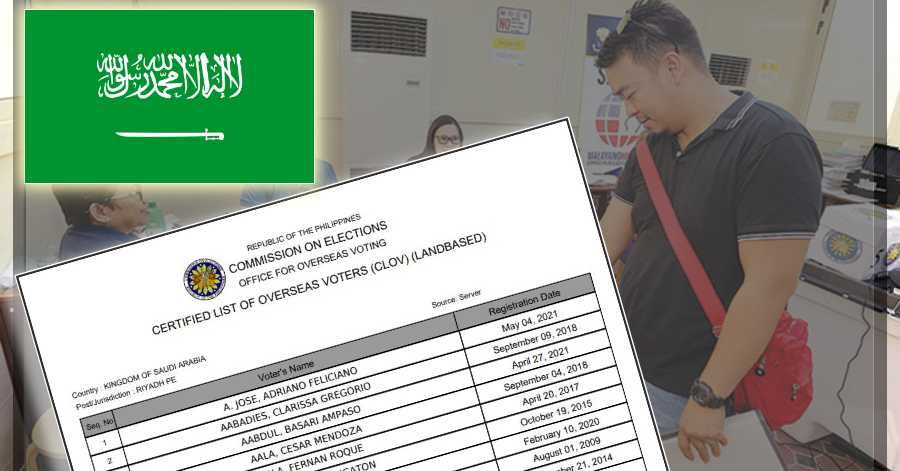 Official List of Registered Filipino Voters in Saudi Arabia for 2022 National Elections