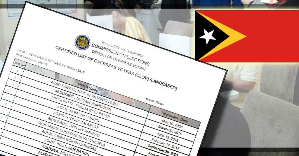 Official List of Registered Filipino Voters in Timor Leste for 2022 National Elections