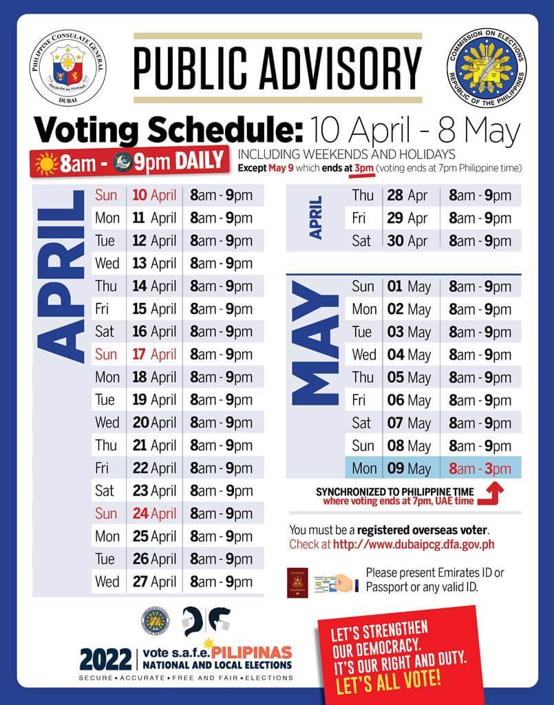 filipino voting schedule in dubai