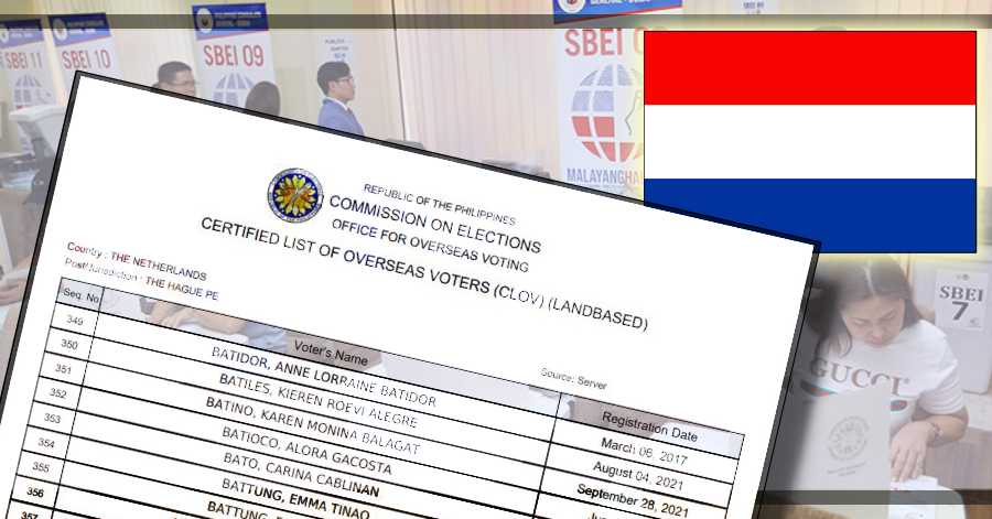 Official List of Registered Filipino Voters in the Netherlands for 2022 National Elections