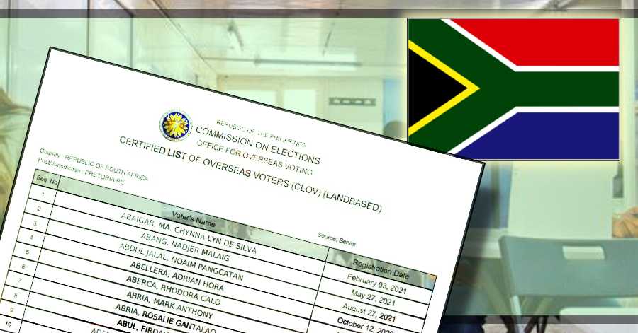 Official List of Registered Filipino Voters in South Africa for 2022 National Elections
