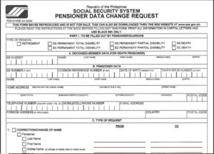 SSS ACOP Annual Confirmation Of Pensioners Program The Pinoy OFW   Pensioners Data Change Request Form 300x217 