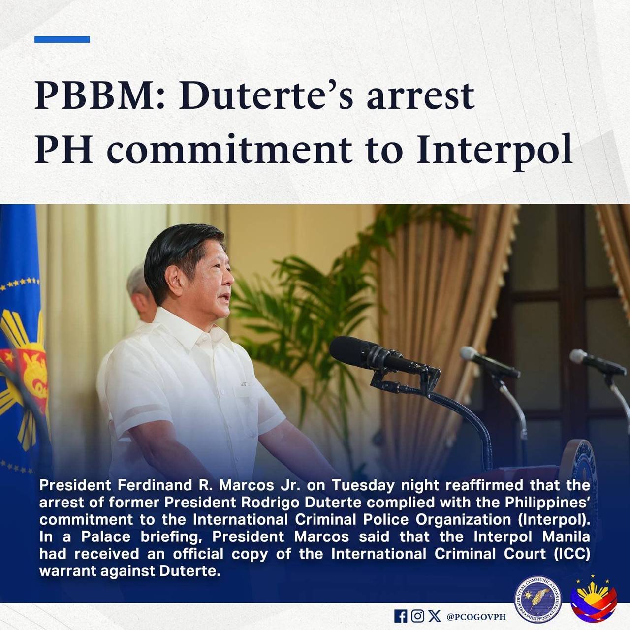 president bbm explains interpol arrest duterte