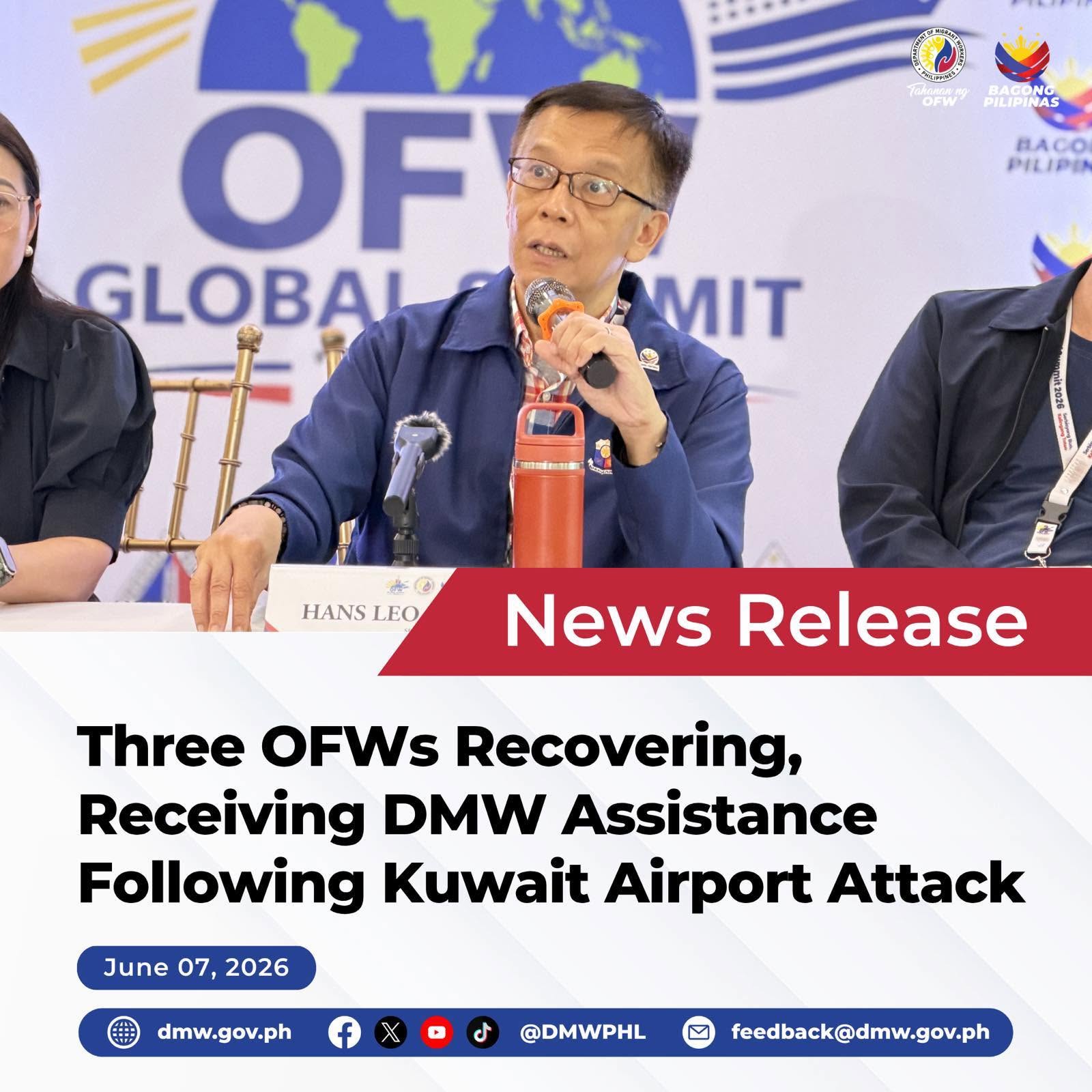 3 OFWs receiving assistance from DMW following kuwait international airport attack